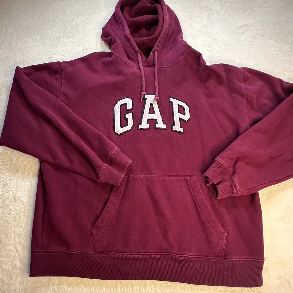 Gap Arch Logo Hoodie Mens Large Maroon Burgundy Fleece Pullover Fall 2009 396632
